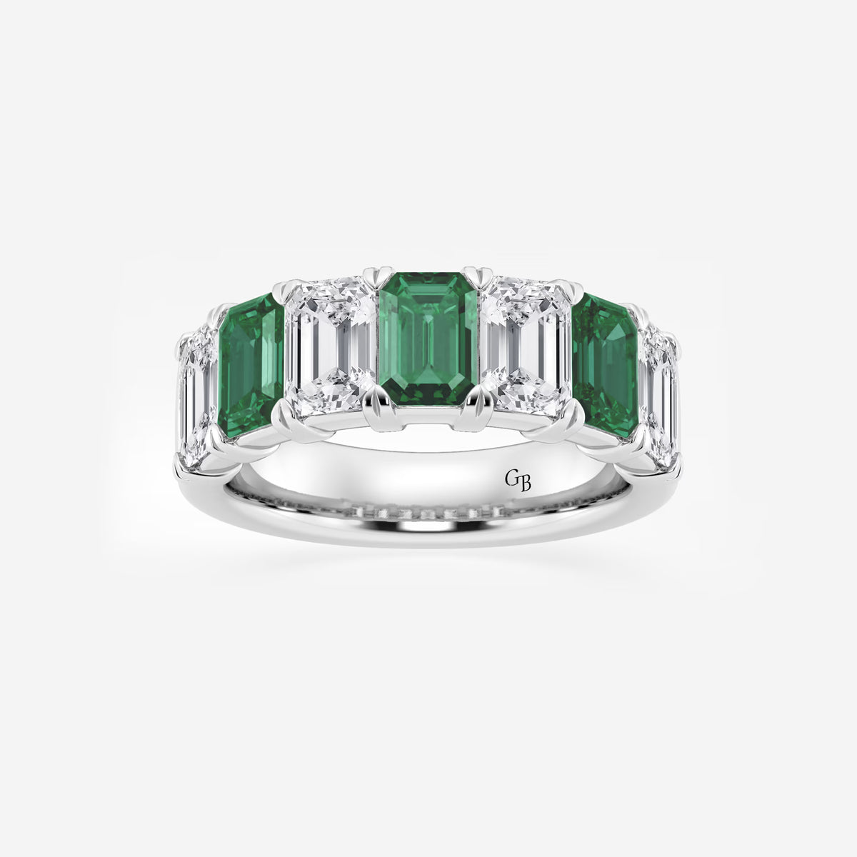 GWA015 - 6 x 4 mm Green Emerald and 2 7/8 ctw Emerald Lab Grown Diamond Anniversary Band