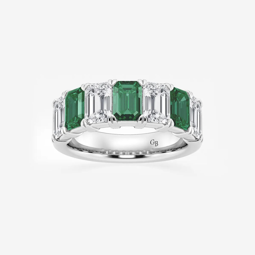 GWA015 - product video for 6 x 4 mm Green Emerald and 2 7/8 ctw Emerald Lab Grown Diamond Anniversary Band