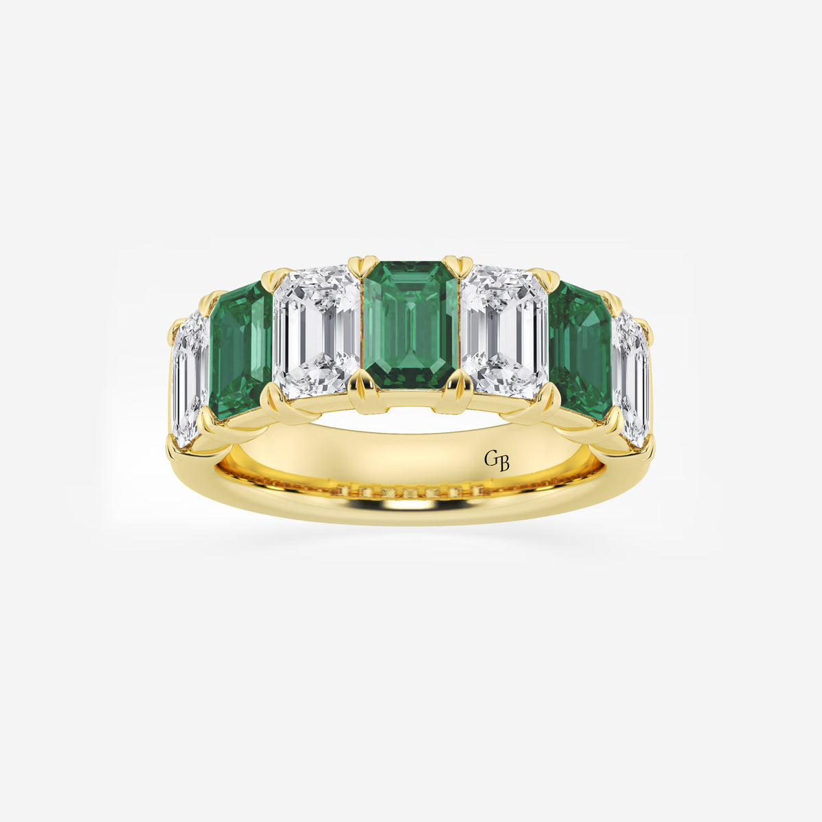 GWA015 - 6 x 4 mm Green Emerald and 2 7/8 ctw Emerald Lab Grown Diamond Anniversary Band