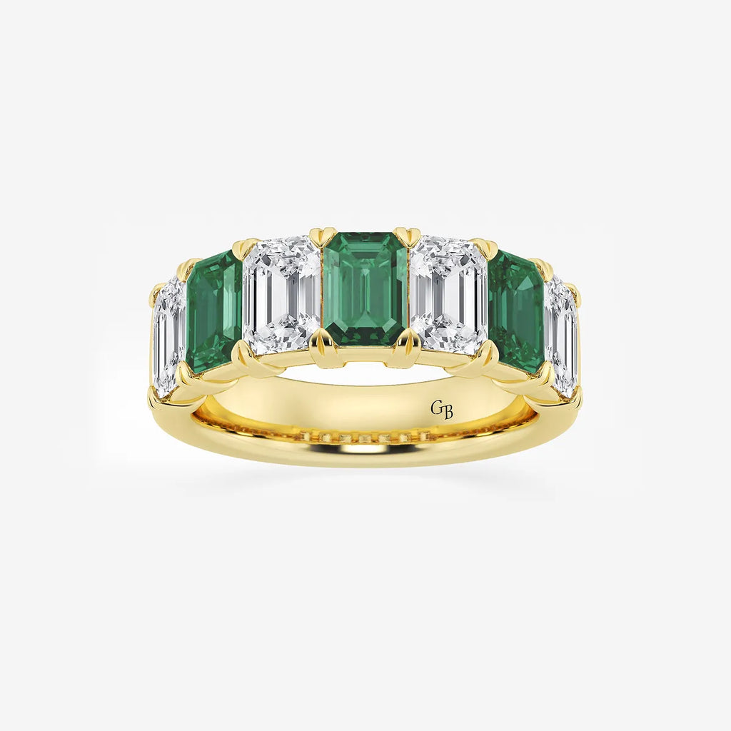 GWA015 - product video for 6 x 4 mm Green Emerald and 2 7/8 ctw Emerald Lab Grown Diamond Anniversary Band