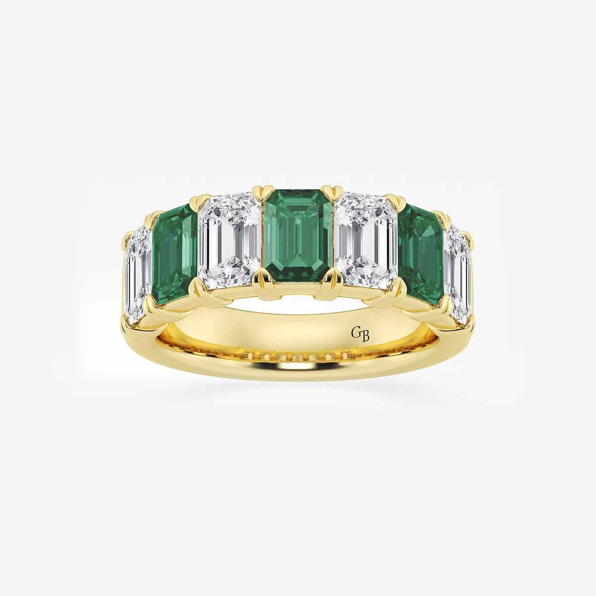 GWA015 - product video for 6 x 4 mm Green Emerald and 2 7/8 ctw Emerald Lab Grown Diamond Anniversary Band