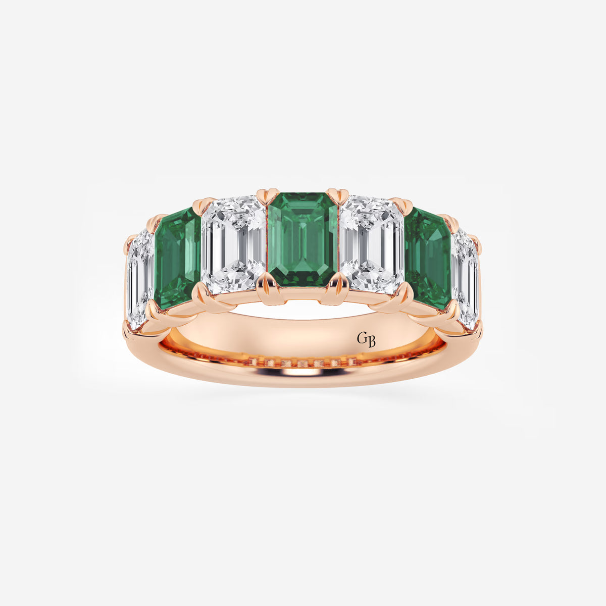 GWA015 - 6 x 4 mm Green Emerald and 2 7/8 ctw Emerald Lab Grown Diamond Anniversary Band