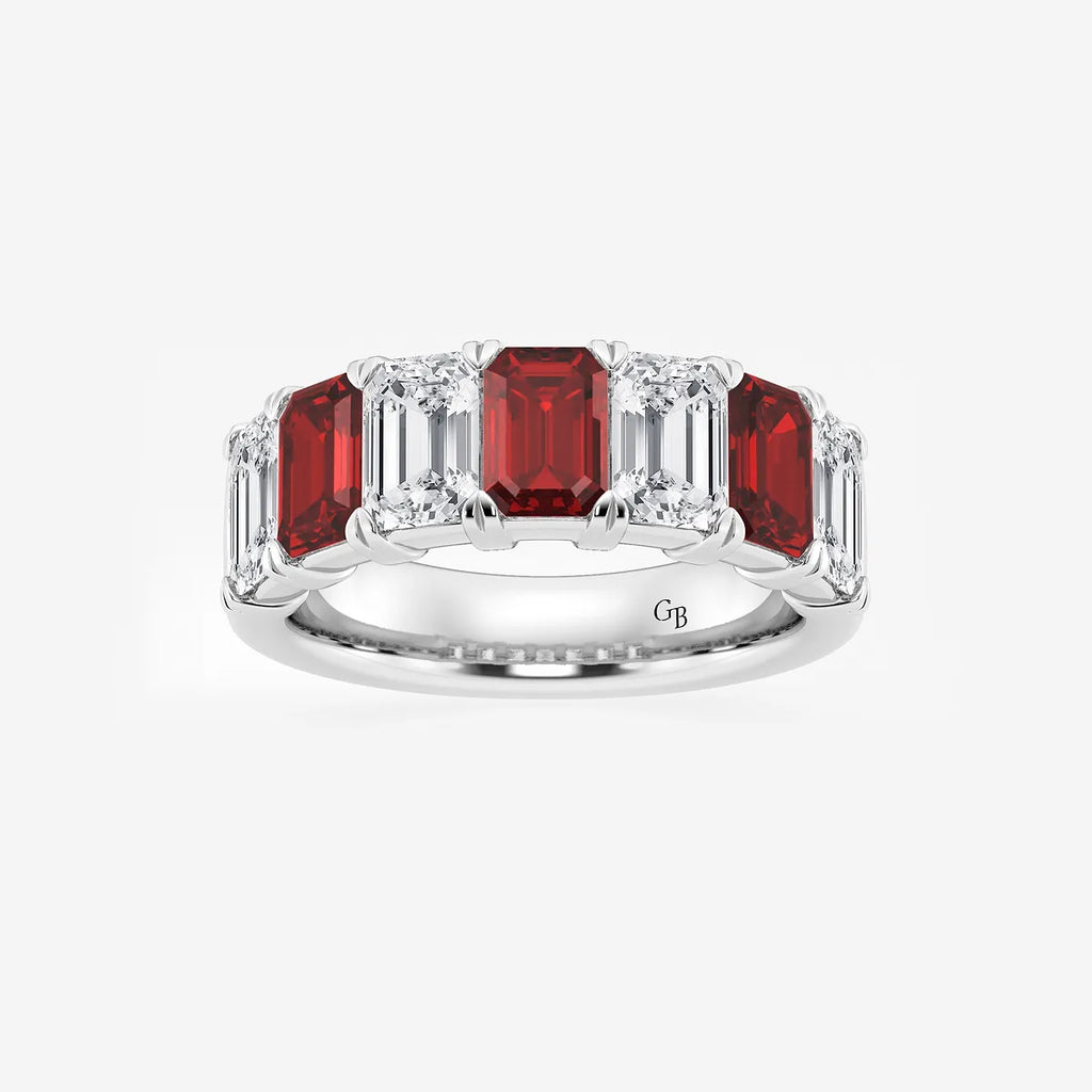GWA015 - product video for 6 x 4 mm Emerald Cut Ruby and 2 7/8 ctw Emerald Lab Grown Diamond Anniversary Band
