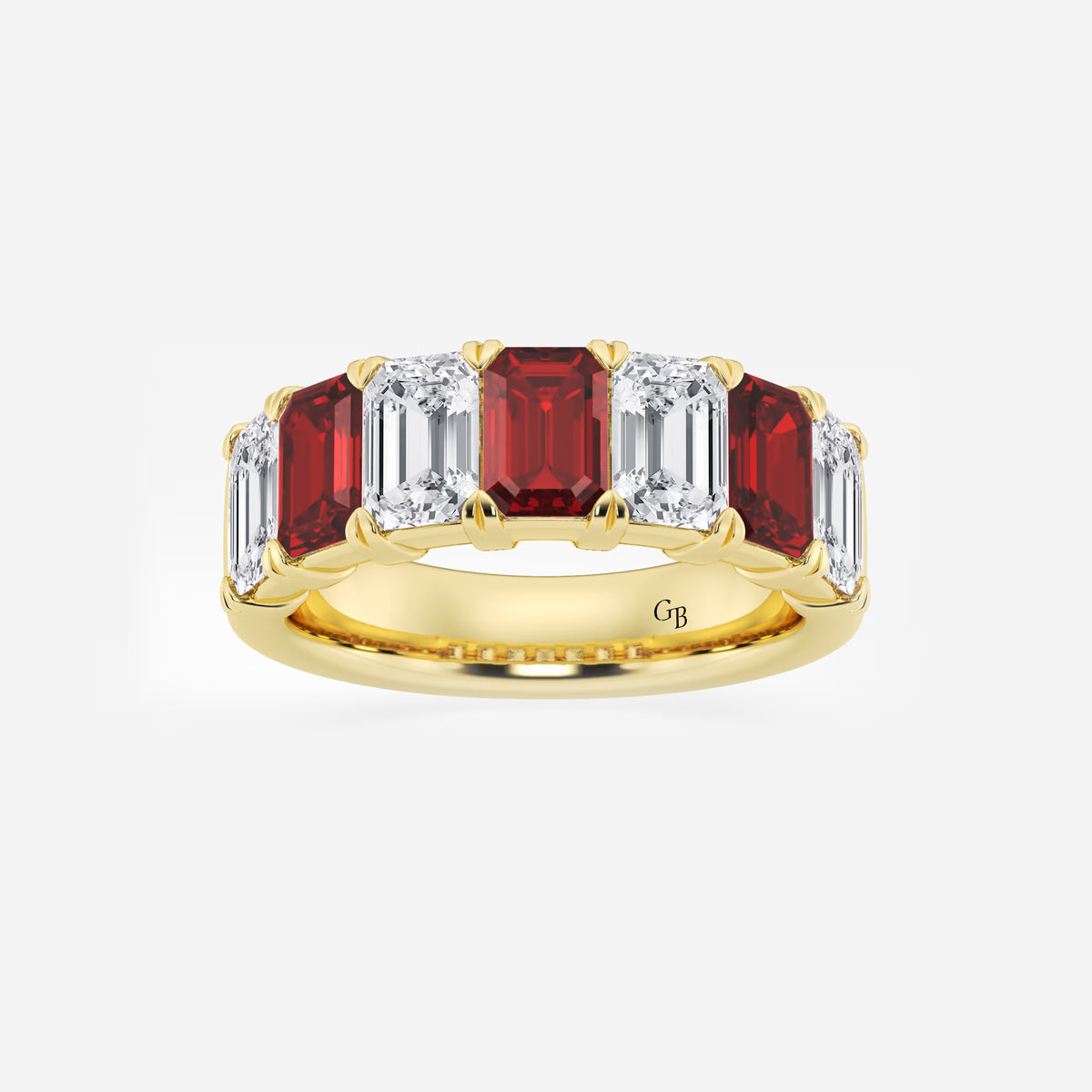 GWA015 - 6 x 4 mm Emerald Cut Ruby and 2 7/8 ctw Emerald Lab Grown Diamond Anniversary Band