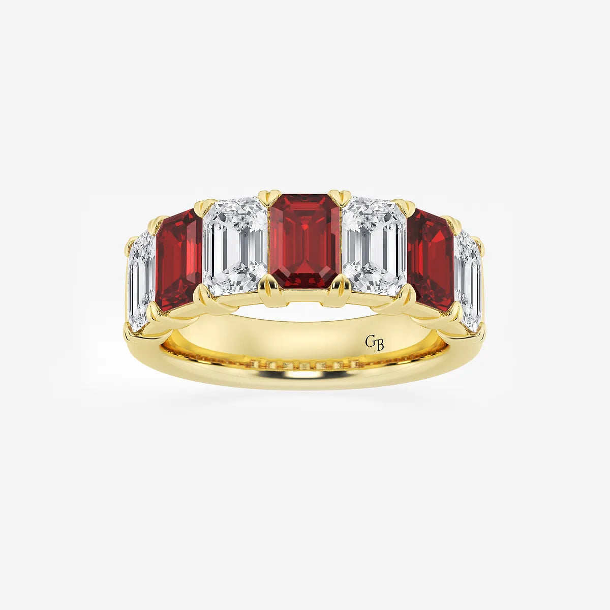 GWA015 - product video for 6 x 4 mm Emerald Cut Ruby and 2 7/8 ctw Emerald Lab Grown Diamond Anniversary Band