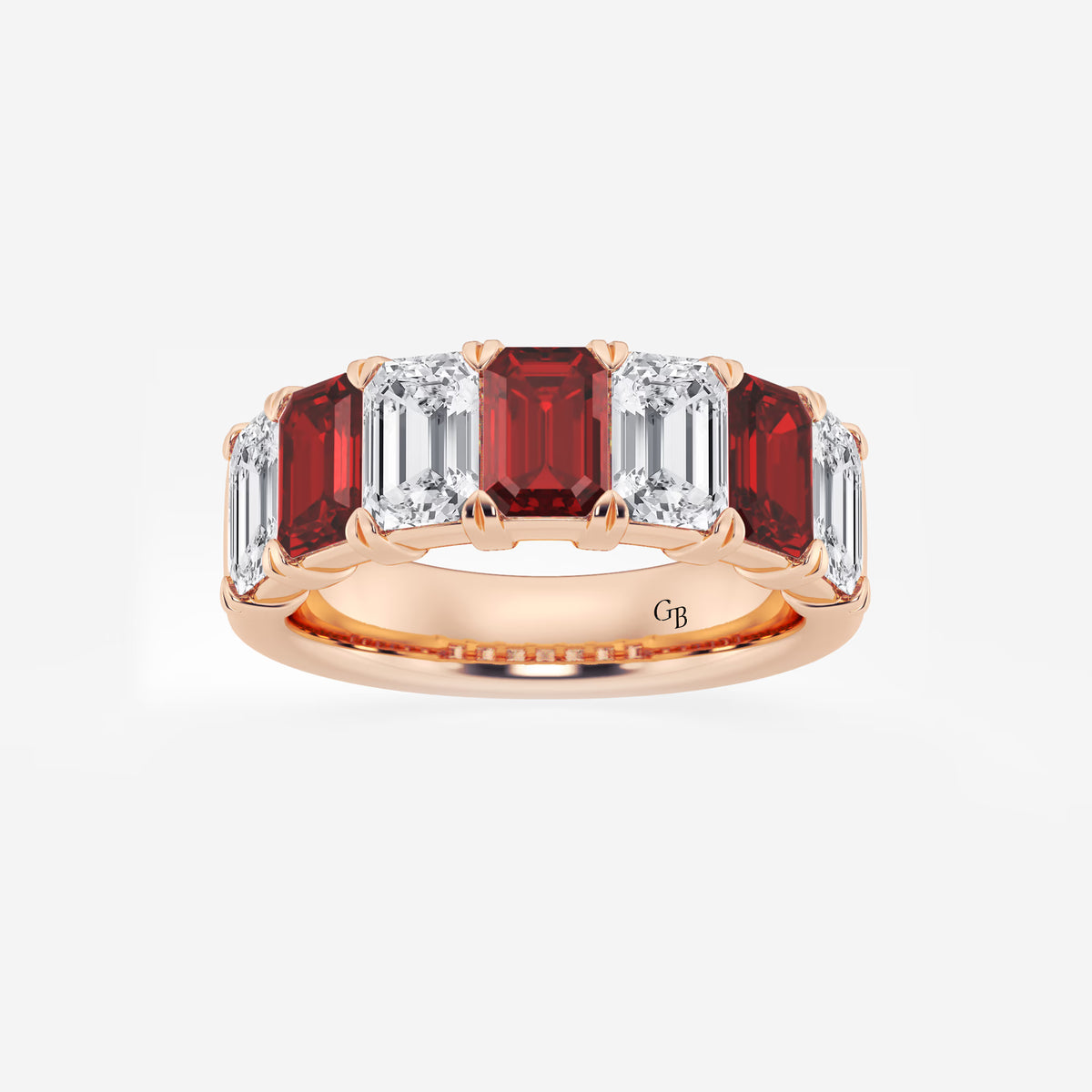 GWA015 - 6 x 4 mm Emerald Cut Ruby and 2 7/8 ctw Emerald Lab Grown Diamond Anniversary Band
