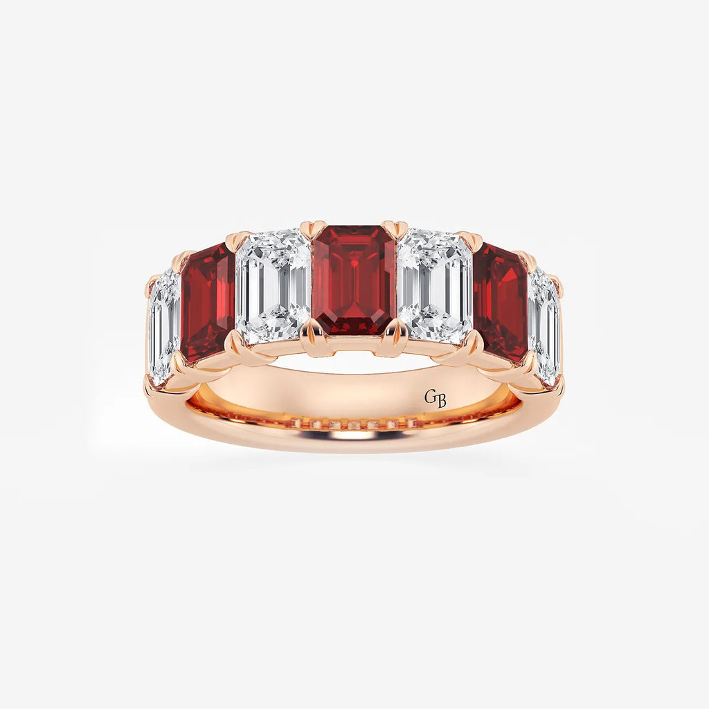 GWA015 - product video for 6 x 4 mm Emerald Cut Ruby and 2 7/8 ctw Emerald Lab Grown Diamond Anniversary Band