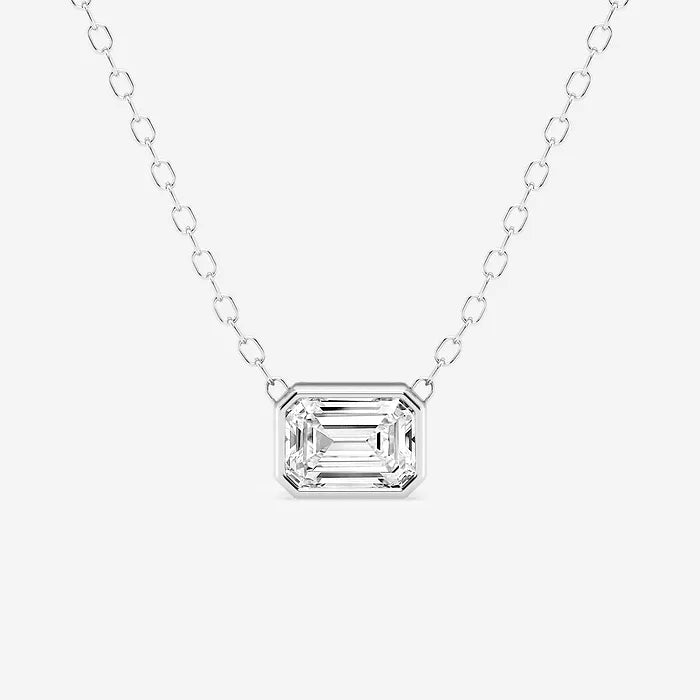 GWA024 - 1/2 ctw Emerald Lab Grown Diamond East West Bezel Set Solitaire Pendant with Adjustable Chain