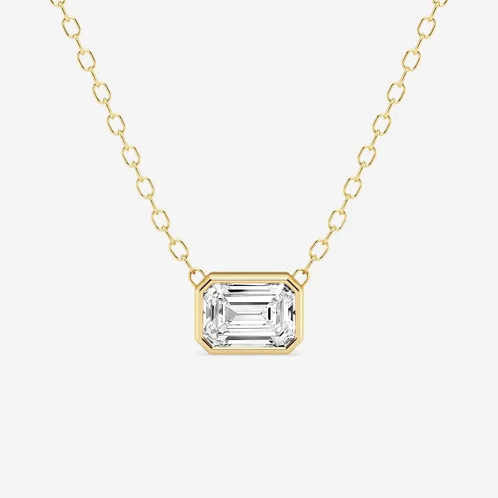 GWA024 - 1/2 ctw Emerald Lab Grown Diamond East West Bezel Set Solitaire Pendant with Adjustable Chain