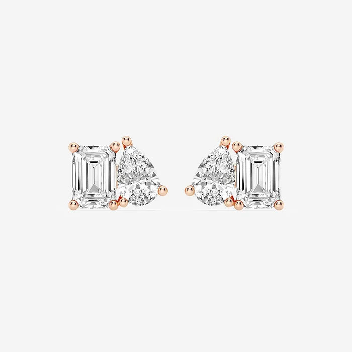 GWA024 - 2 ctw Toi Et Moi Emerald and Pear Stud Earrings
