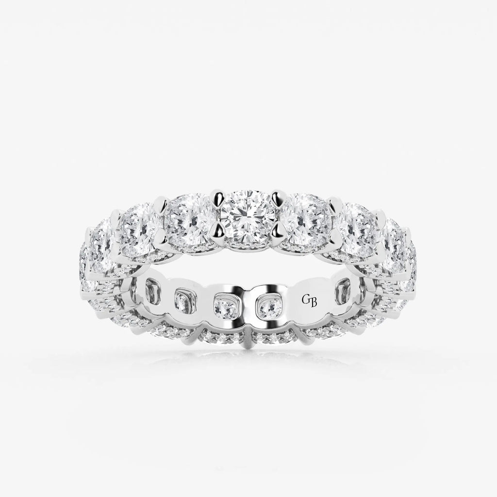 GWA035 - 6 ctw Cushion Lab Grown Diamond Eternity Band With Side Stone Accents - 4.1mm Width