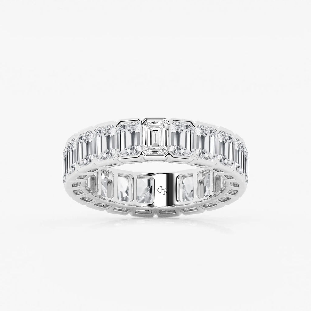 GWA038 - 5 ctw Emerald Lab Grown Diamond Half Bezel Eternity Band - 5.2mm Width