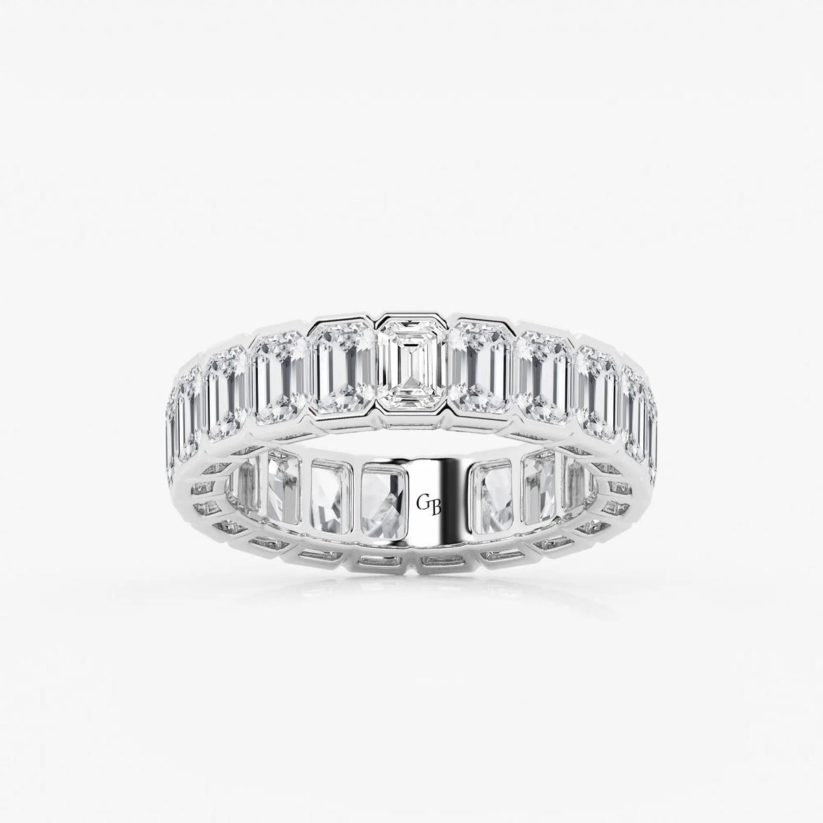GWA038 - 5 ctw Emerald Lab Grown Diamond Half Bezel Eternity Band - 5.2mm Width