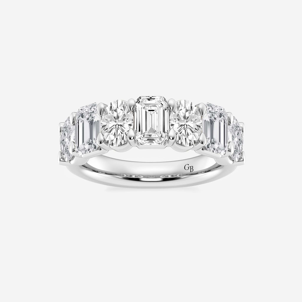 GWA045 - 3 ctw Emerald and Oval Lab Grown Diamond Seven-Stone Alternating Wedding Band