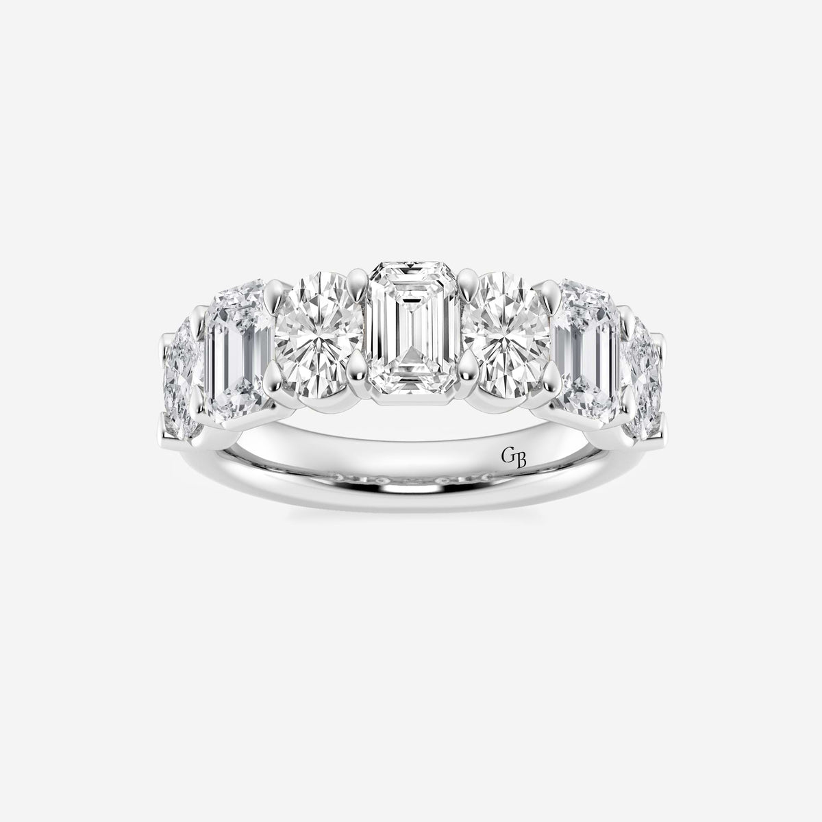 GWA045 - 3 ctw Emerald and Oval Lab Grown Diamond Seven-Stone Alternating Wedding Band