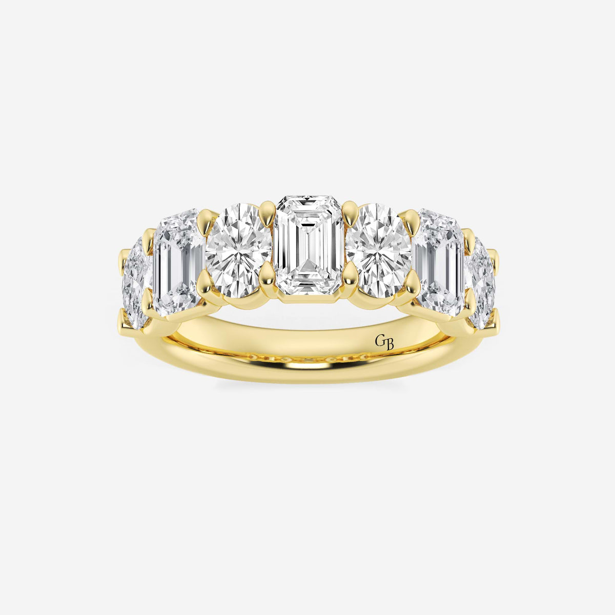 GWA045 - 3 ctw Emerald and Oval Lab Grown Diamond Seven-Stone Alternating Wedding Band