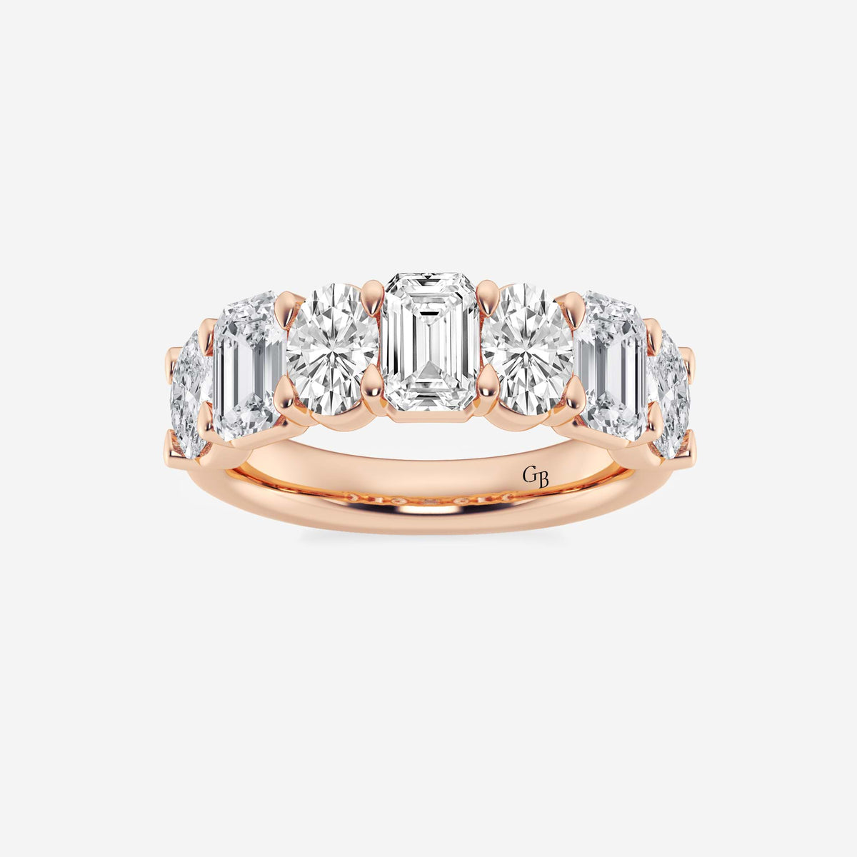 GWA045 - 3 ctw Emerald and Oval Lab Grown Diamond Seven-Stone Alternating Wedding Band