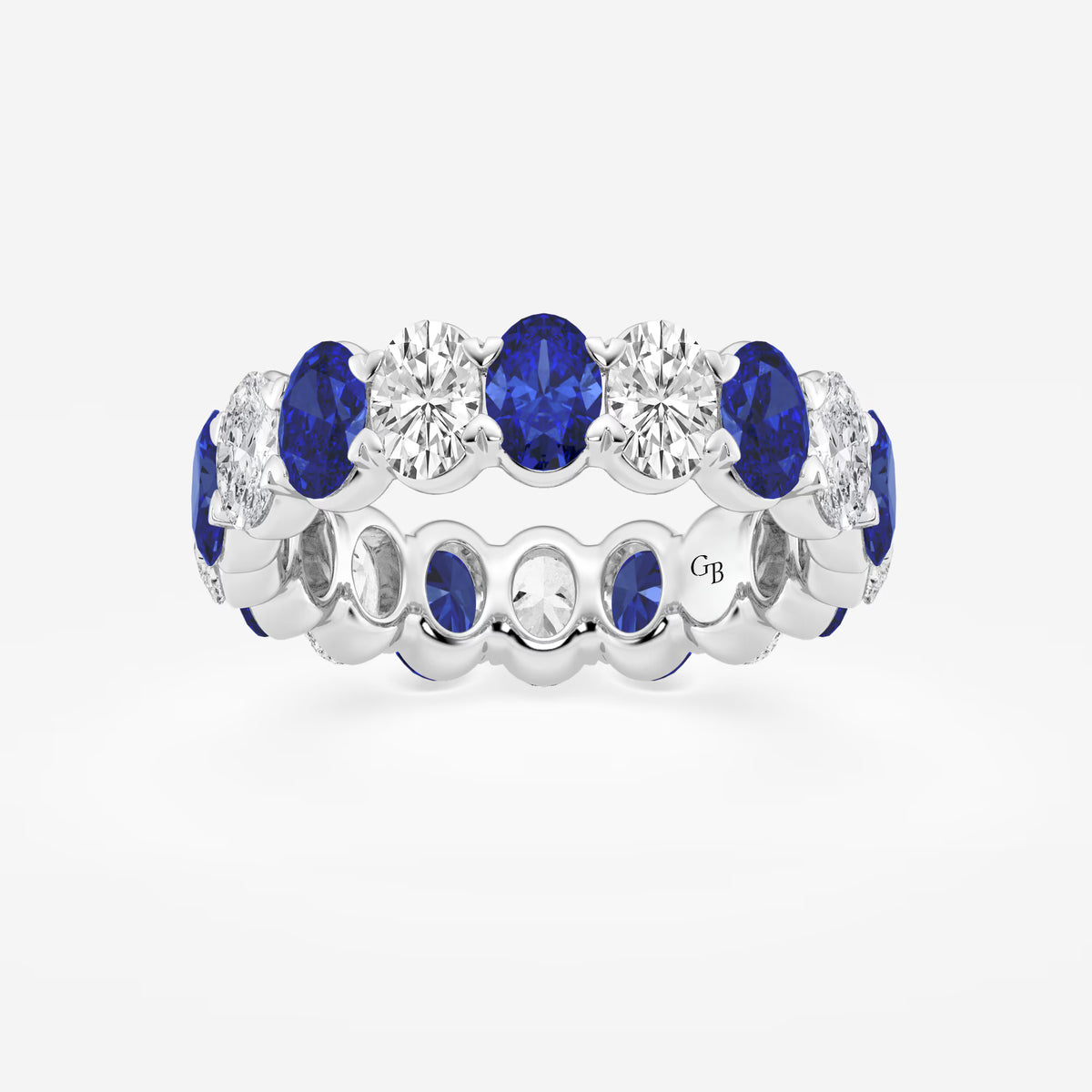 GWA051 - 5.4x3.8 mm Oval Cut Sapphire and 2 5/8 ctw Oval Lab Grown Diamond Eternity Band - 5.5mm Width