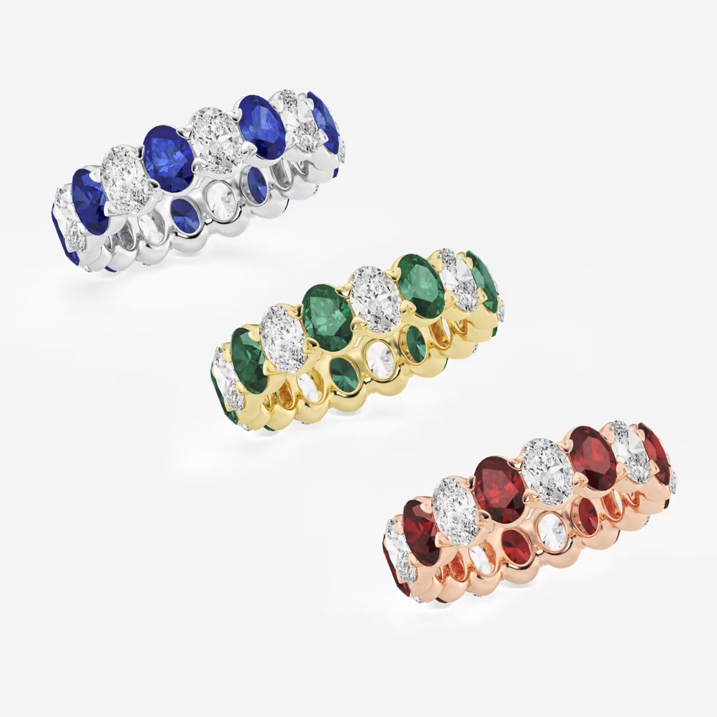 GWA051 - Additional Image 2 for  5.4x3.8 mm Oval Cut Emerald and 2 5/8 ctw Oval Lab Grown Diamond Eternity Band - 5.5mm Width