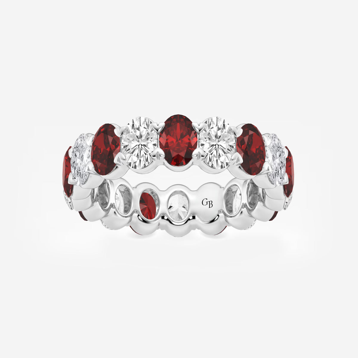 GWA051 - 4.9x3.4 mm Oval Cut Ruby and 2 5/8 ctw Oval Lab Grown Diamond Eternity Band - 5mm Width