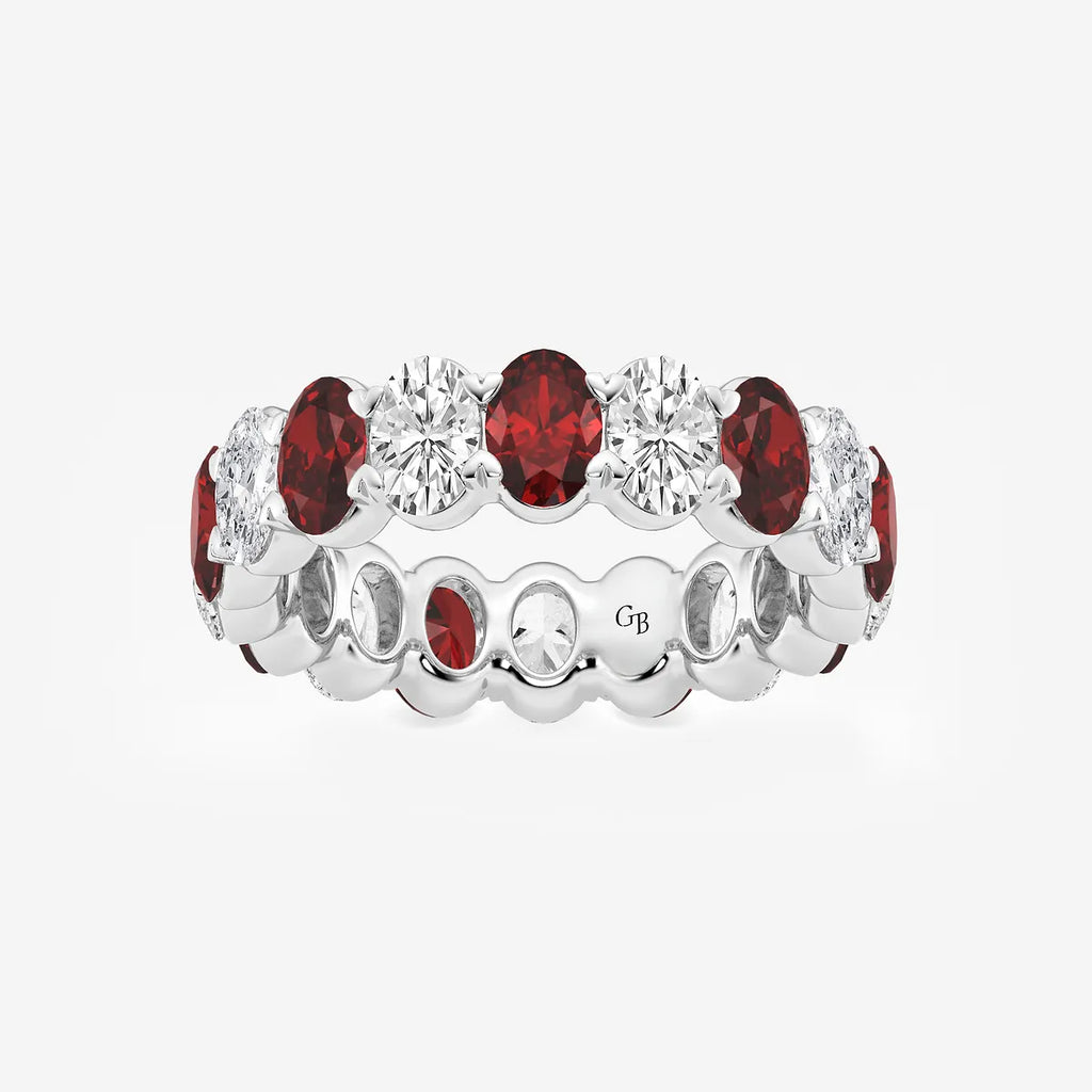 GWA051 - product video for 4.9x3.4 mm Oval Cut Ruby and 2 5/8 ctw Oval Lab Grown Diamond Eternity Band - 5mm Width