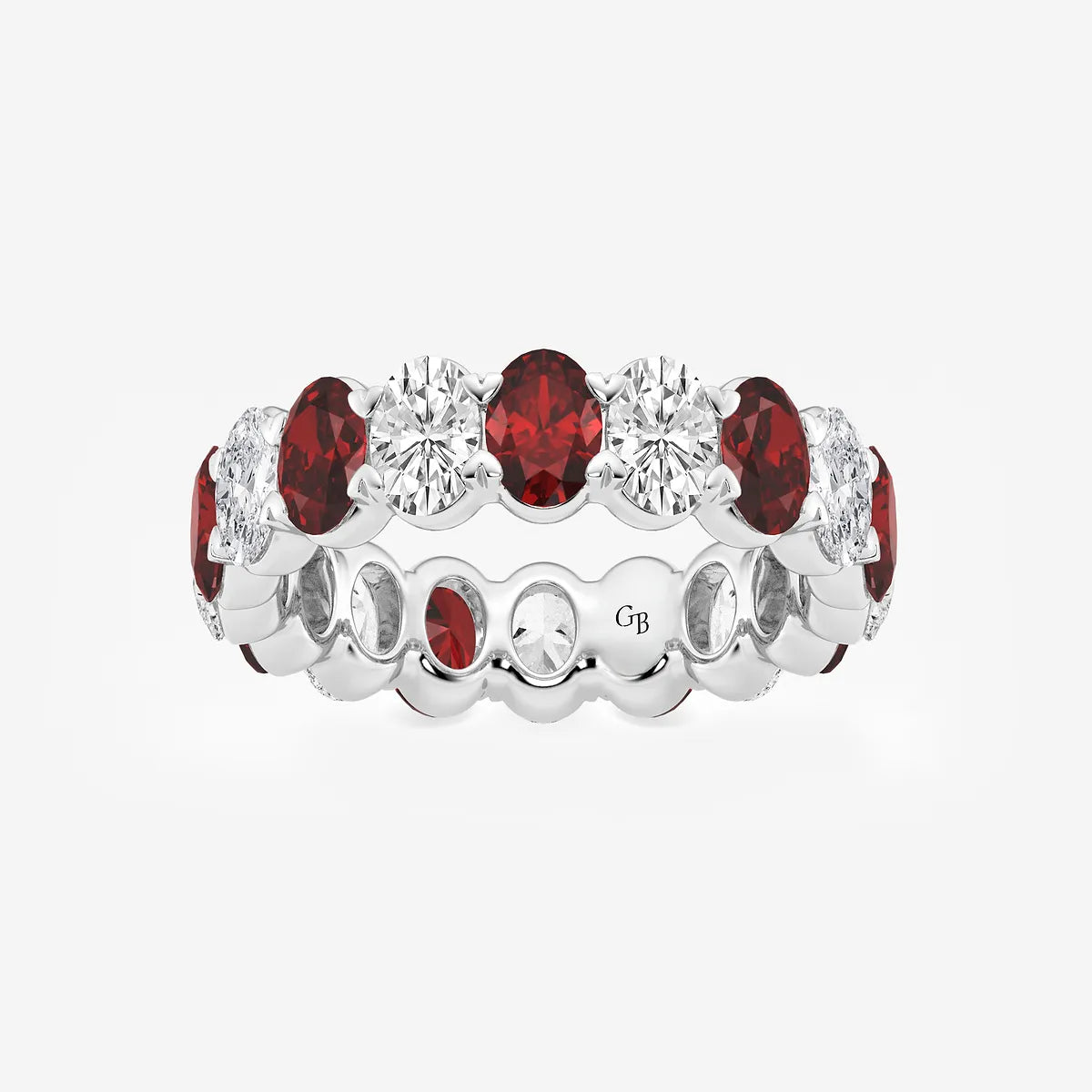 GWA051 - product video for 4.9x3.4 mm Oval Cut Ruby and 2 5/8 ctw Oval Lab Grown Diamond Eternity Band - 5mm Width