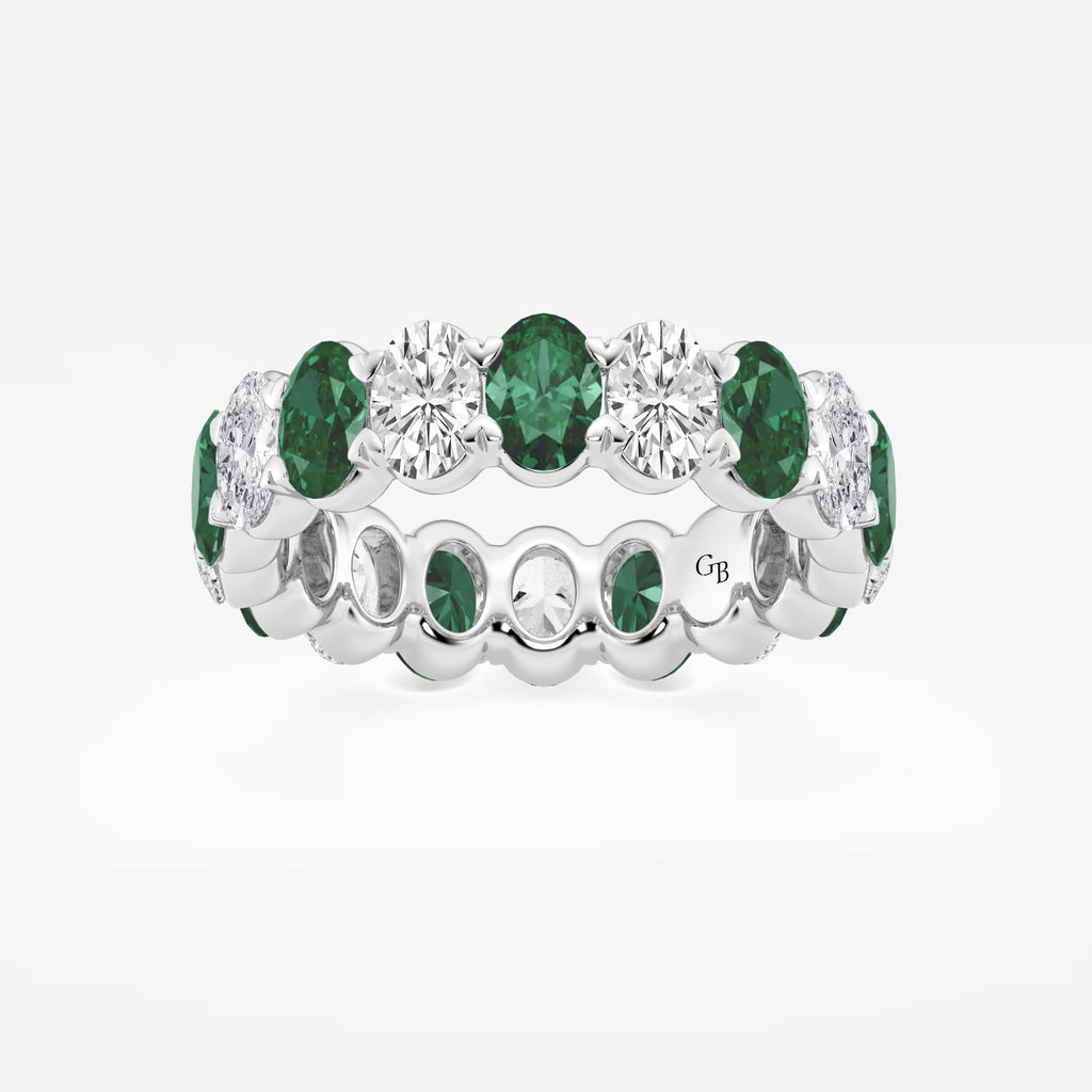 GWA051 - 5.4x3.8 mm Oval Cut Emerald and 2 5/8 ctw Oval Lab Grown Diamond Eternity Band - 5.5mm Width