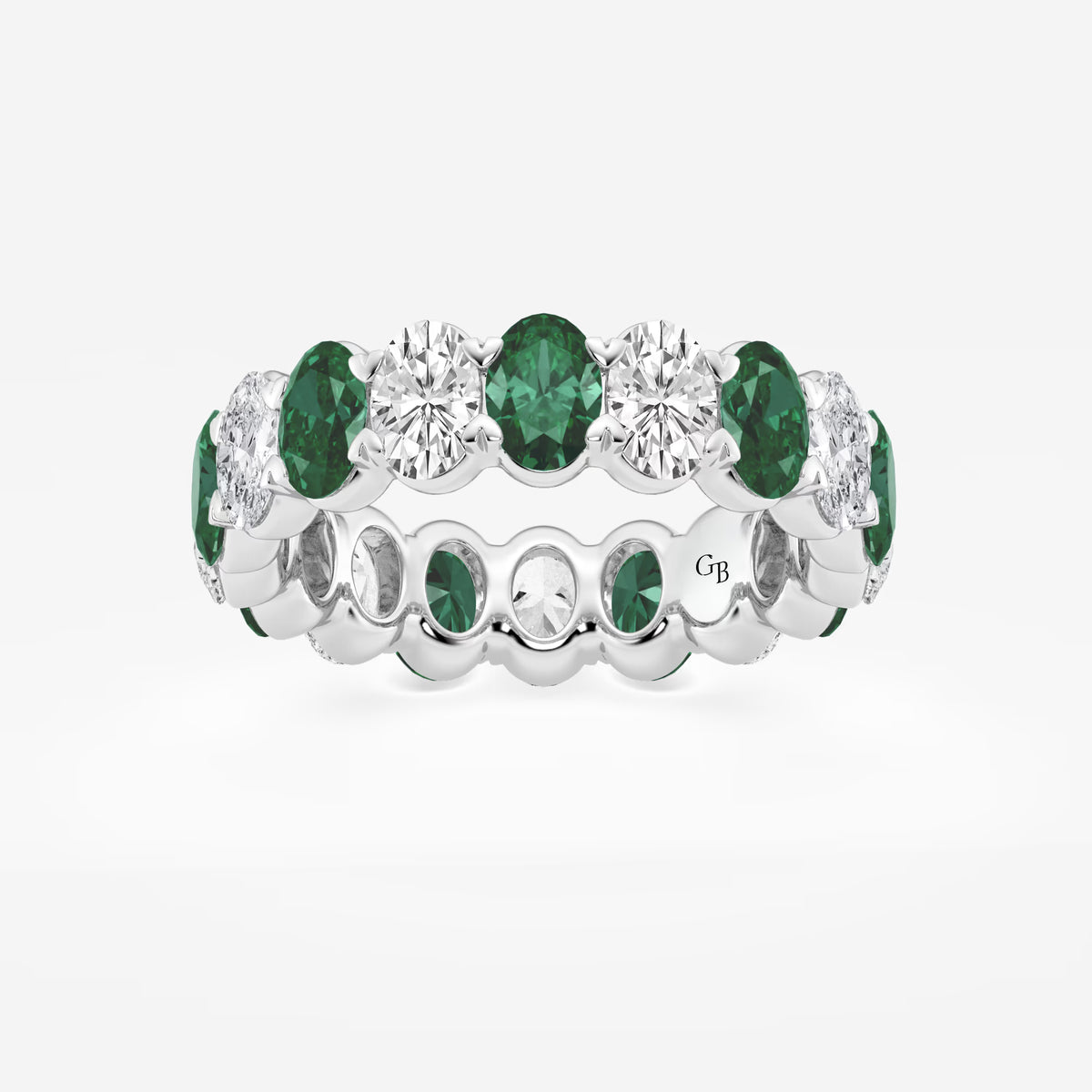 GWA051 - 5.4x3.8 mm Oval Cut Emerald and 2 5/8 ctw Oval Lab Grown Diamond Eternity Band - 5.5mm Width