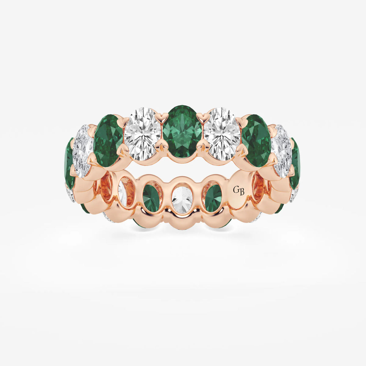 GWA051 - 5.4x3.8 mm Oval Cut Emerald and 2 5/8 ctw Oval Lab Grown Diamond Eternity Band - 5.5mm Width