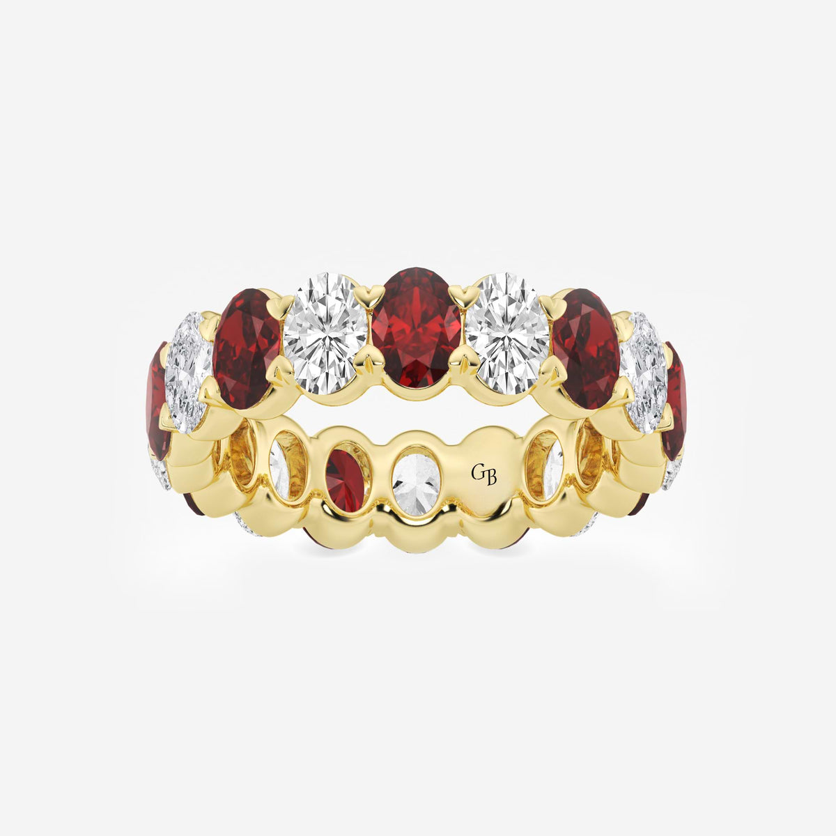 GWA051 - 5.4x3.8 mm Oval Cut Ruby and 2 5/8 ctw Oval Lab Grown Diamond Eternity Band - 5.5mm Width