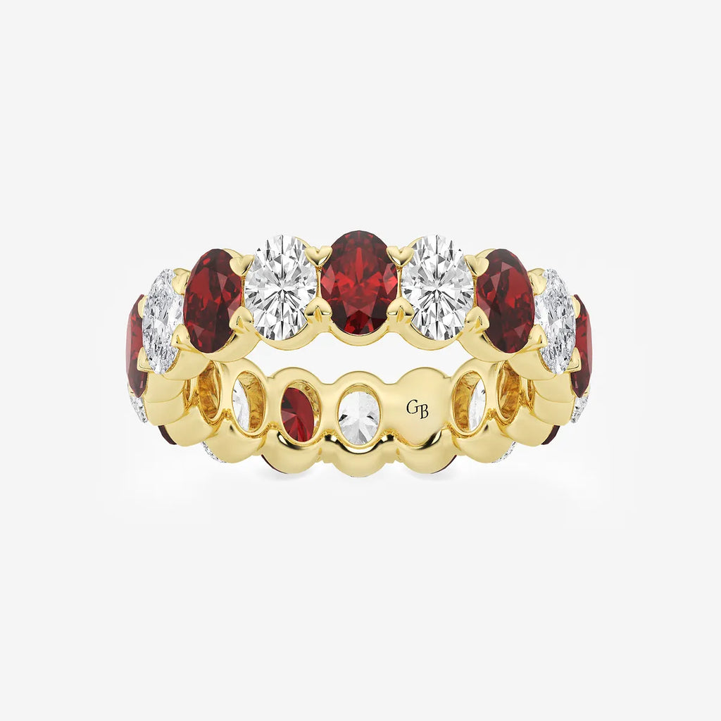 GWA051 - product video for 5.4x3.8 mm Oval Cut Ruby and 2 5/8 ctw Oval Lab Grown Diamond Eternity Band - 5.5mm Width