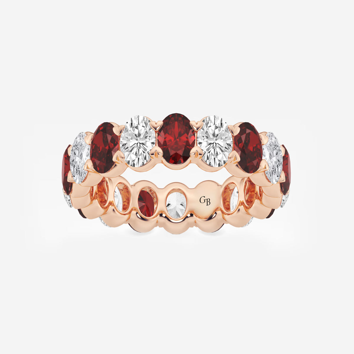 GWA051 - 5.4x3.8 mm Oval Cut Ruby and 2 5/8 ctw Oval Lab Grown Diamond Eternity Band - 5.5mm Width