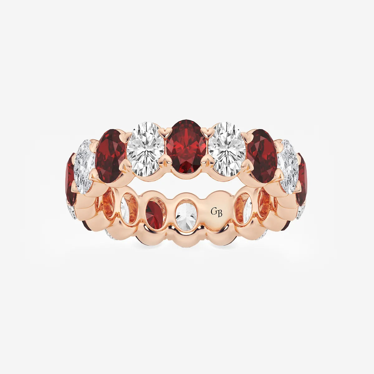 GWA051 - product video for 5.4x3.8 mm Oval Cut Ruby and 2 5/8 ctw Oval Lab Grown Diamond Eternity Band - 5.5mm Width
