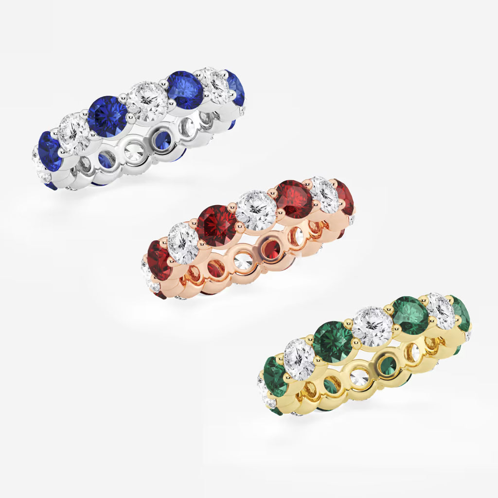 GWA063 - Additional Image 2 for  4.6 mm Round Cut Emerald and 2 2/3 ctw Round Lab Grown Diamond Eternity Band - 4.6mm Width
