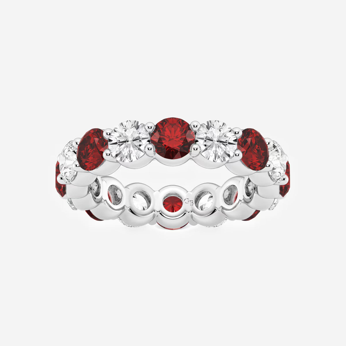 GWA063 - 4.3 mm Round Cut Ruby and 2 2/3 ctw Round Lab Grown Diamond Eternity Band - 4.3mm Width