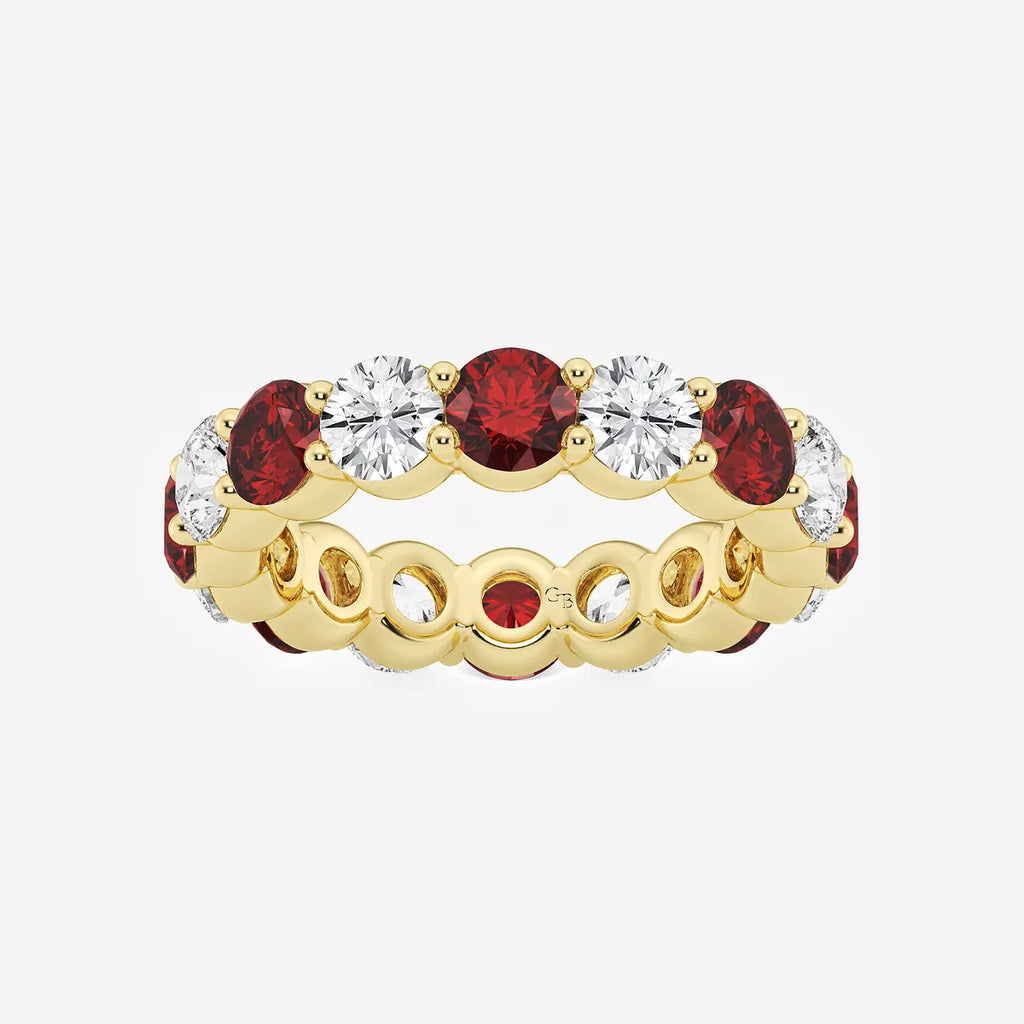 GWA063 - product video for 4.6 mm Round Cut Ruby and 2 2/3 ctw Round Lab Grown Diamond Eternity Band - 4.6mm Width