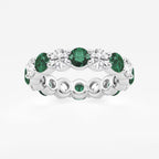 GWA063 - 4.6 mm Round Cut Emerald and 2 2/3 ctw Round Lab Grown Diamond Eternity Band - 4.6mm Width