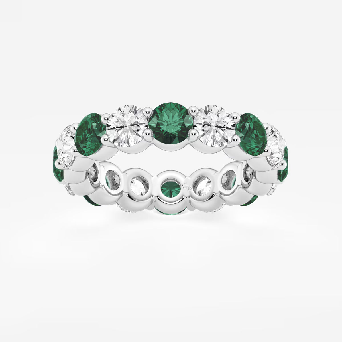 GWA063 - 4.6 mm Round Cut Emerald and 2 2/3 ctw Round Lab Grown Diamond Eternity Band - 4.6mm Width
