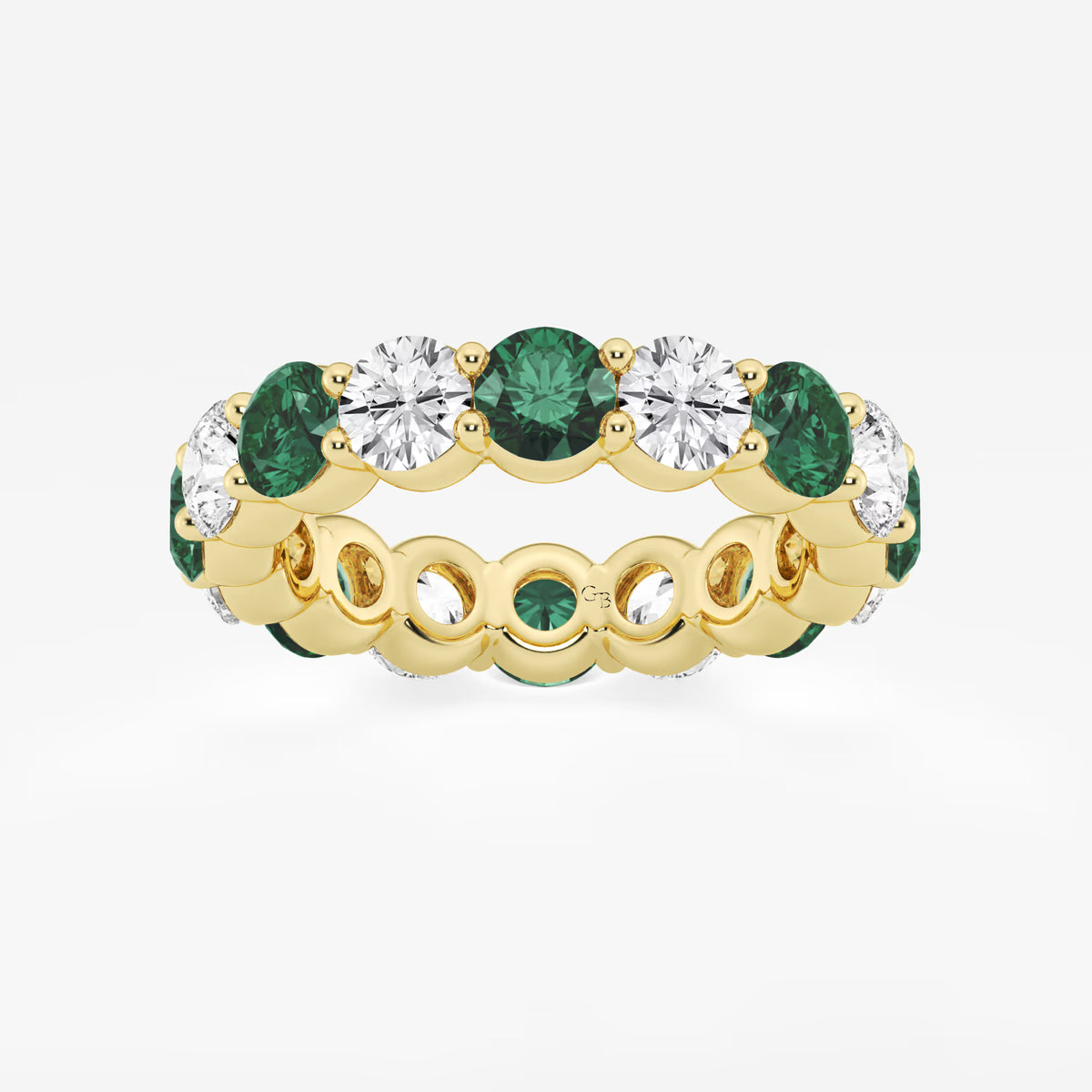 GWA063 - 4.6 mm Round Cut Emerald and 2 2/3 ctw Round Lab Grown Diamond Eternity Band - 4.6mm Width
