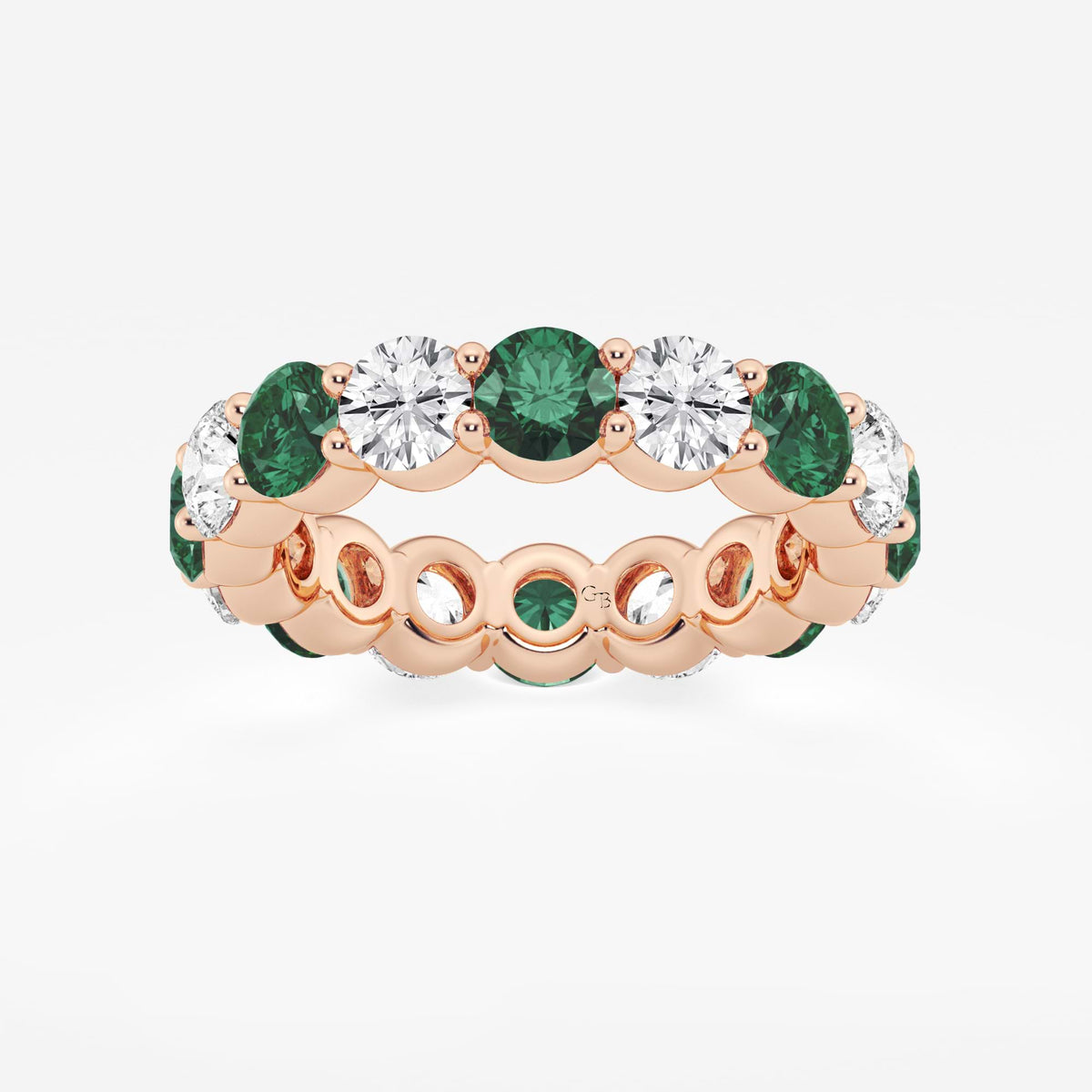 GWA063 - 4.6 mm Round Cut Emerald and 2 2/3 ctw Round Lab Grown Diamond Eternity Band - 4.6mm Width