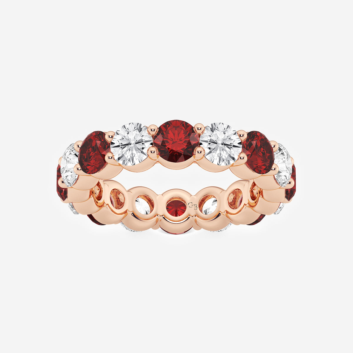 GWA063 - product video for 4.6 mm Round Cut Ruby and 2 2/3 ctw Round Lab Grown Diamond Eternity Band - 4.6mm Width