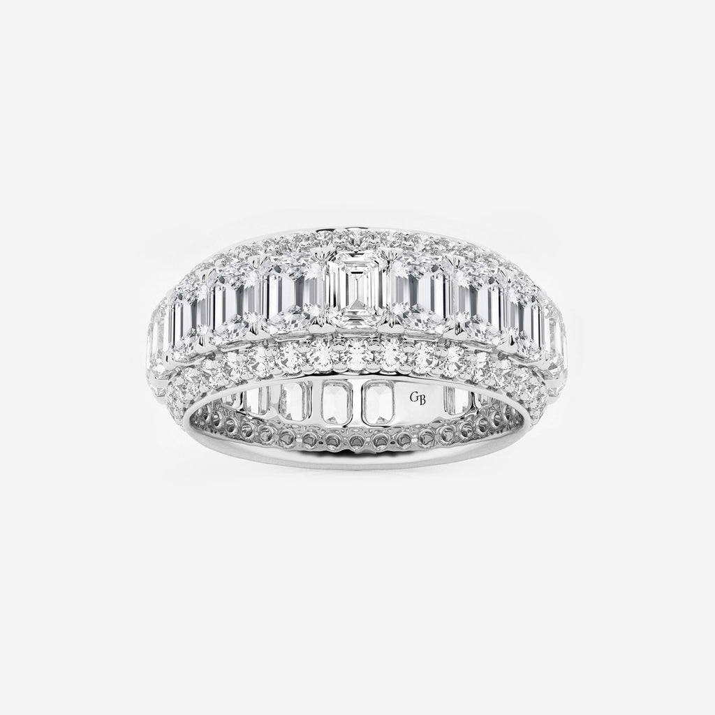 GWA074 - 5 ctw Framed Emerald and Round Lab Grown Diamond Eternity Band - 8.25mm Width