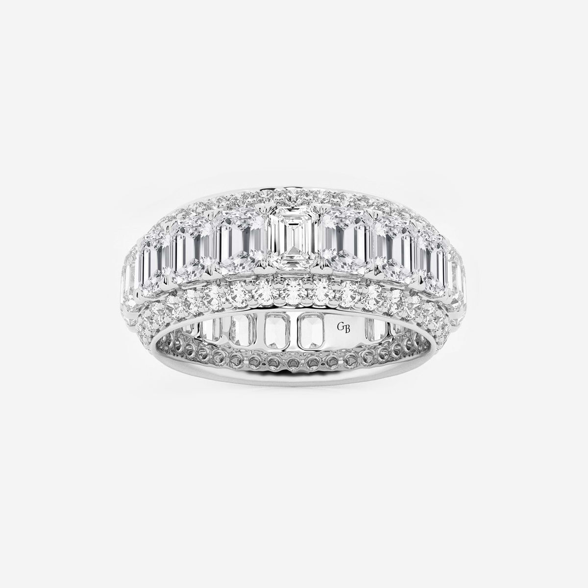 GWA074 - 5 ctw Framed Emerald and Round Lab Grown Diamond Eternity Band - 8.25mm Width