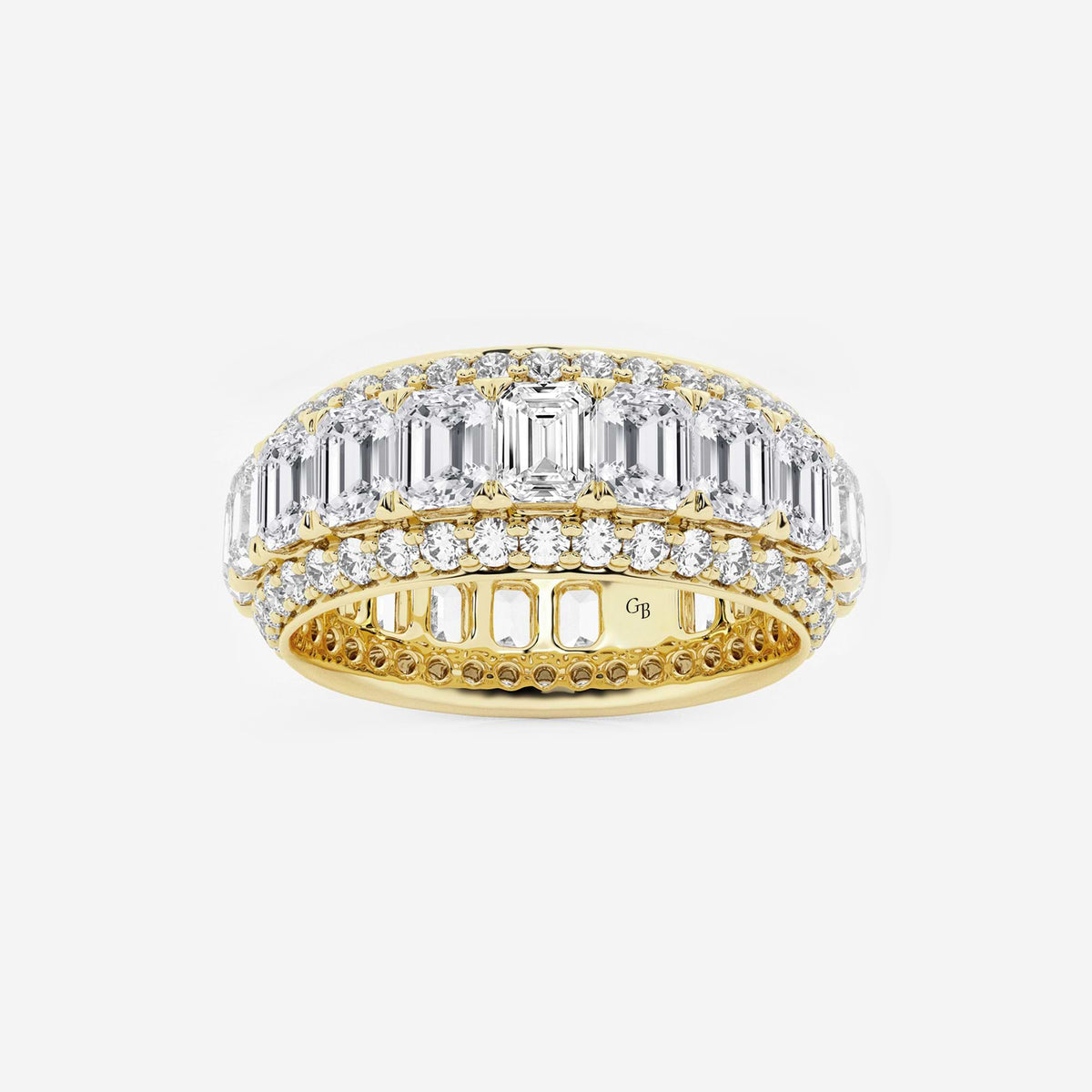 GWA074 - 5 ctw Framed Emerald and Round Lab Grown Diamond Eternity Band - 8.25mm Width