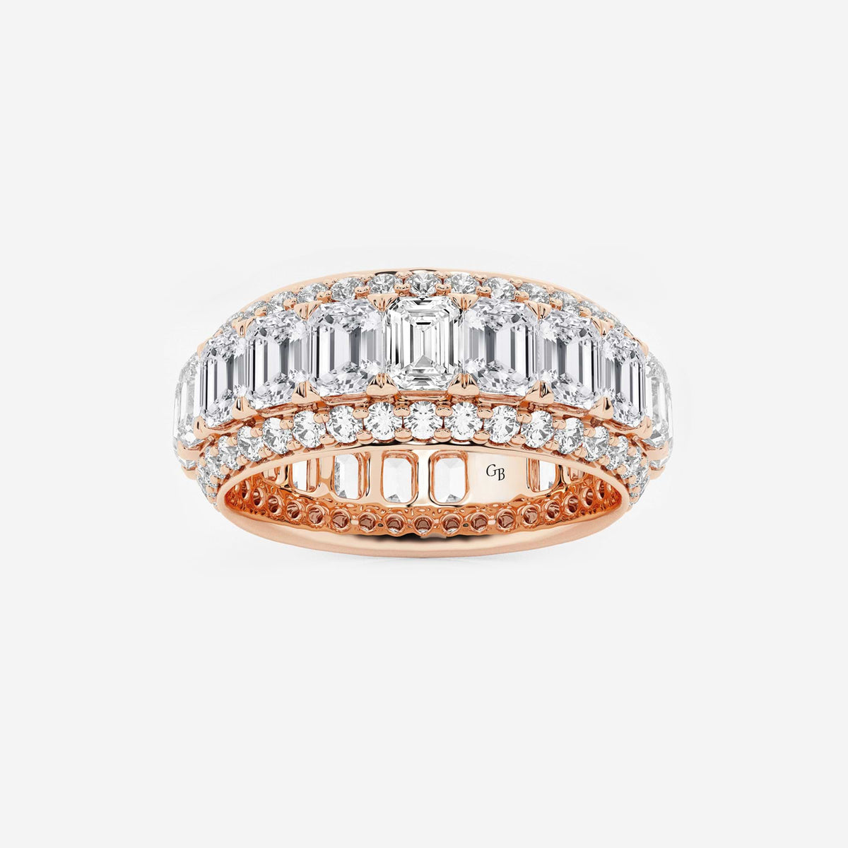 GWA074 - 5 ctw Framed Emerald and Round Lab Grown Diamond Eternity Band - 8.25mm Width