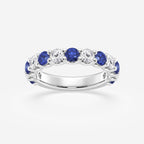 GWA078 - 3.50mm Round Cut Created Sapphire and 7/8 ctw Round Lab Grown Diamond Wedding Band