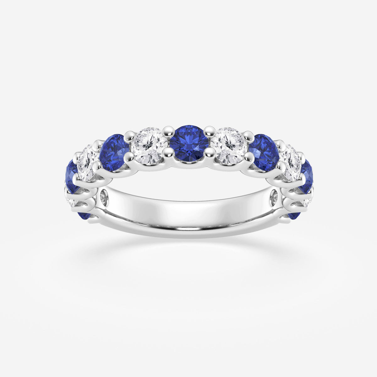 GWA078 - 3.50mm Round Cut Created Sapphire and 7/8 ctw Round Lab Grown Diamond Wedding Band
