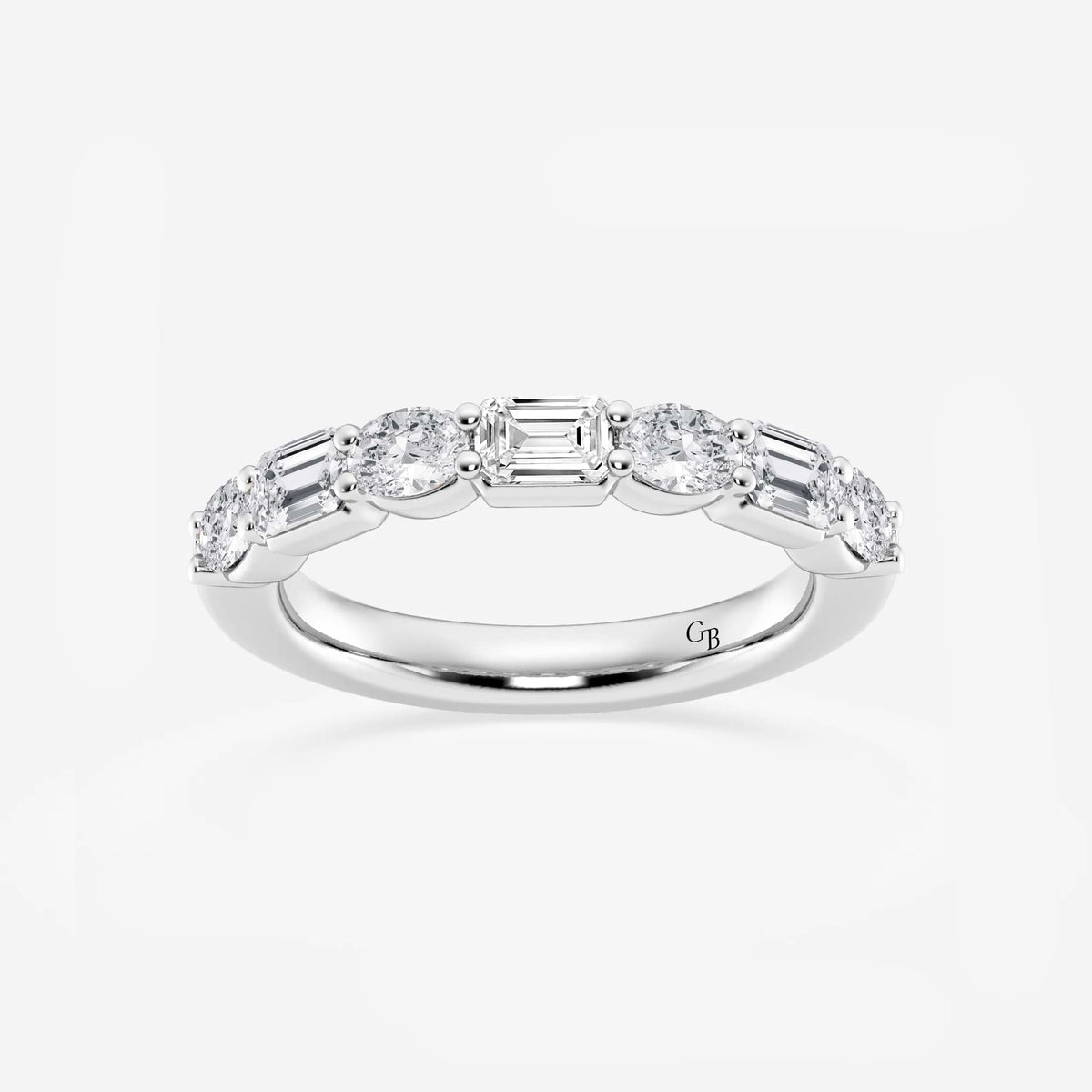 GWA090 - 1 2/5 ctw Emerald and Oval Lab Grown Diamond Alternating Seven-Stone Anniversary Band