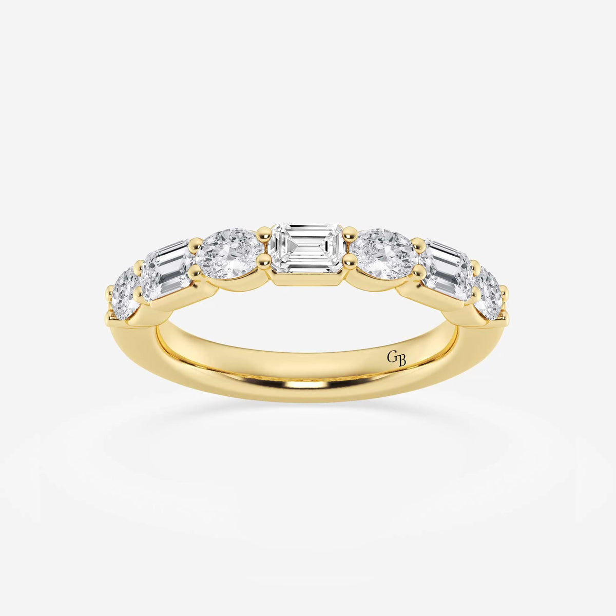 GWA090 - 1 2/5 ctw Emerald and Oval Lab Grown Diamond Alternating Seven-Stone Anniversary Band