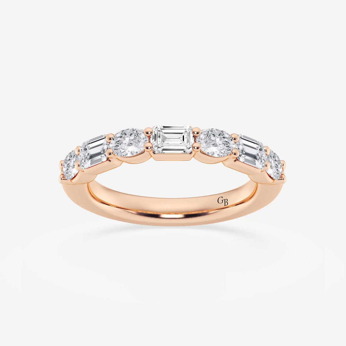 GWA090 - 1 2/5 ctw Emerald and Oval Lab Grown Diamond Alternating Seven-Stone Anniversary Band